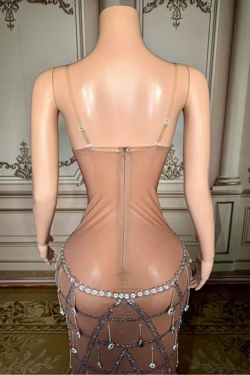 Straight Mermaid Long Tulle Sliver Rhinestones Zipper Prom Dress -babyonlines