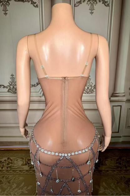 Straight Mermaid Long Tulle Sliver Rhinestones Zipper Prom Dress -babyonlines