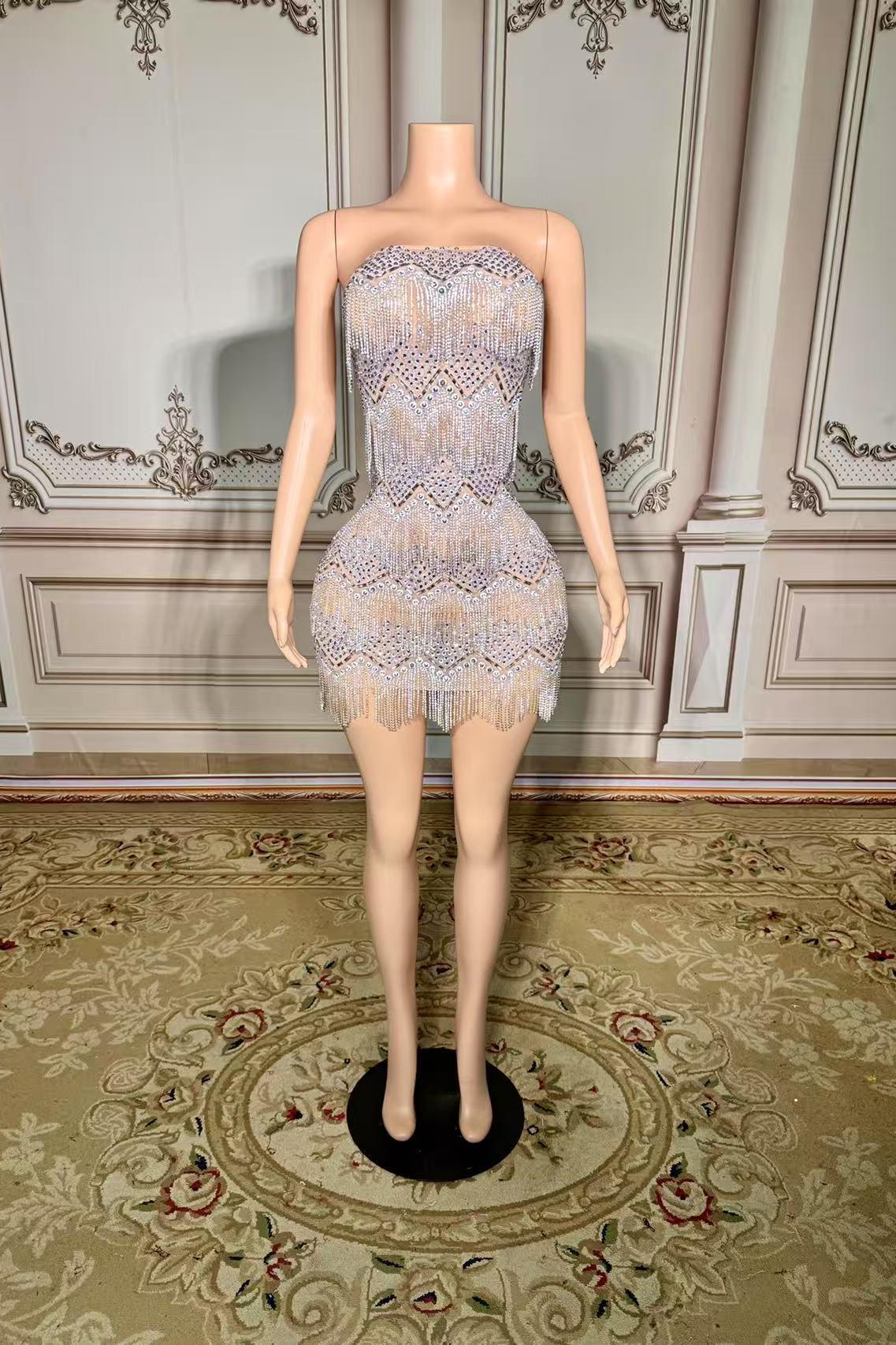 Tassel Strapless Natural Mini Zipper Mermaid Prom Dress -babyonlines