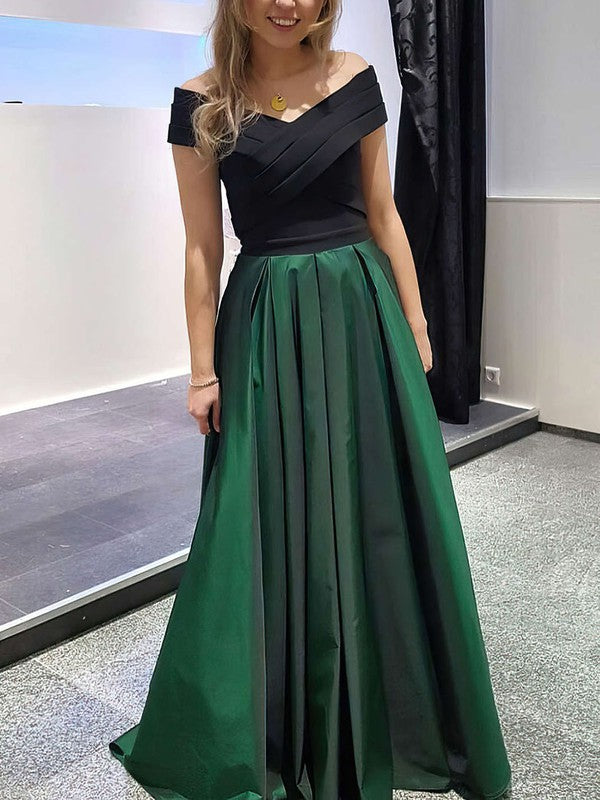 A-line Off-the-shoulder Satin Floor-length Ruffles Prom Dresses