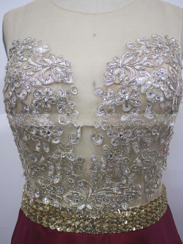 A-line Scoop Neck Chiffon Floor-length Prom Dress with Beading