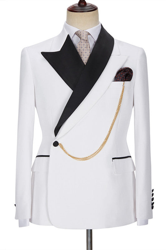 Adonis White Peaked Lapel Bespoke Wedding Suit for Men?��s Parties