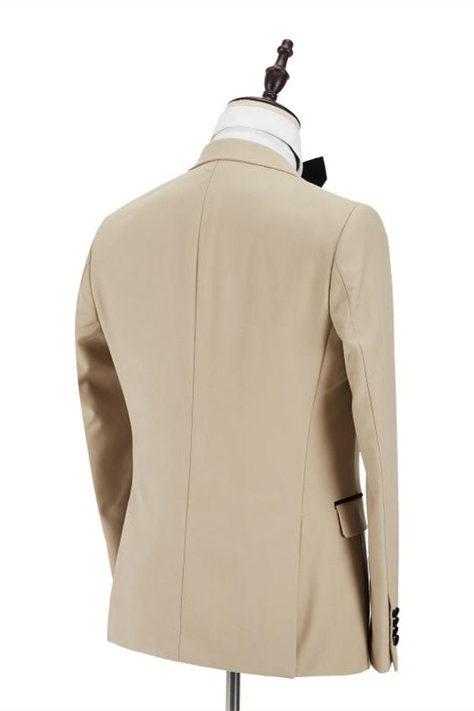 Fashionable Champagne Velvet Suit with Black Peak Lapel for Men