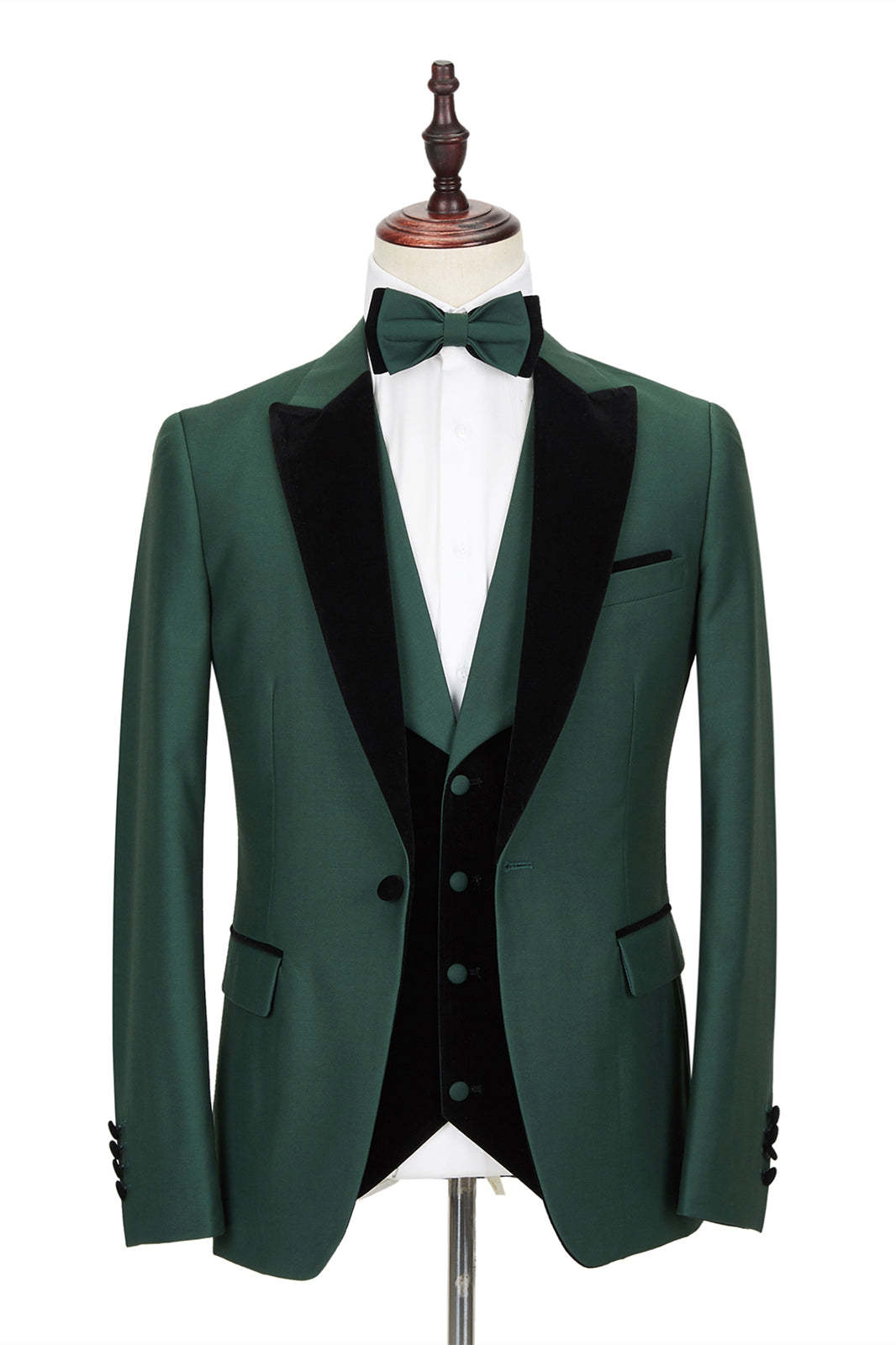 New Dark Green Wedding Blazer with Black Peak Lapel for Groom