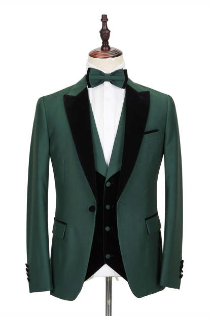 New Dark Green Wedding Blazer with Black Peak Lapel for Groom