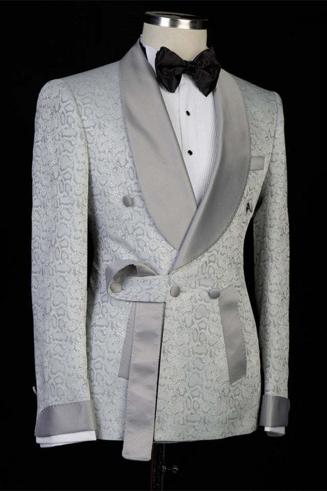Braiden Silver Shawl Lapel Double-Breasted Jacquard Wedding Suit
