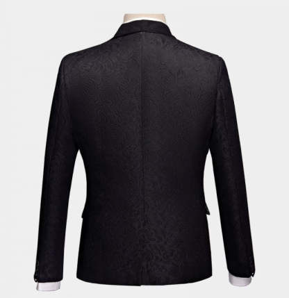 Business Black Three-Piece Jacquard Wedding Suit for Men