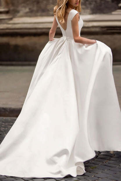 Cap Sleeve Wedding Dress with Pockets