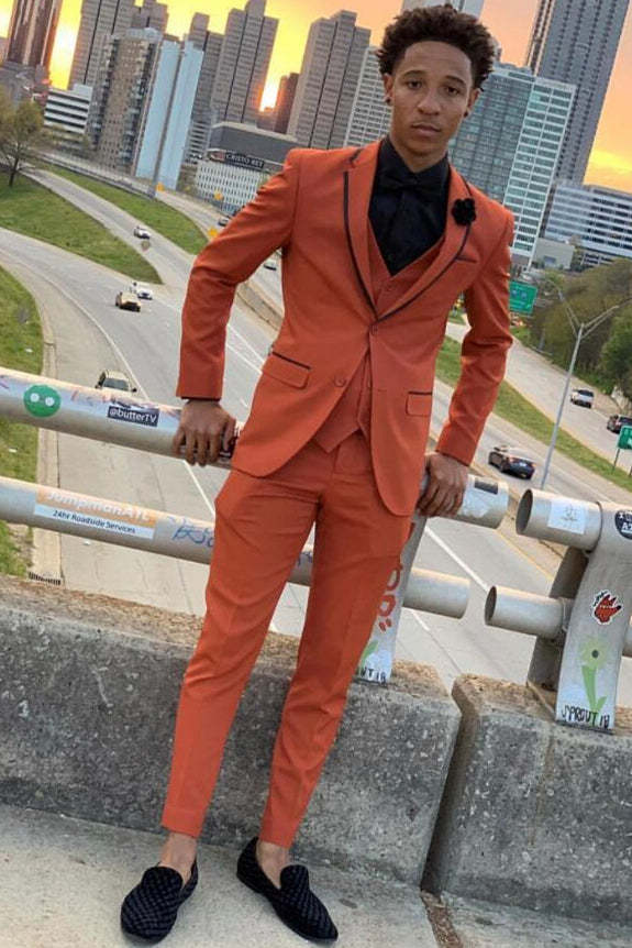 Casual Orange Bespoke Dinner Prom Suit for Men, Three Pieces
