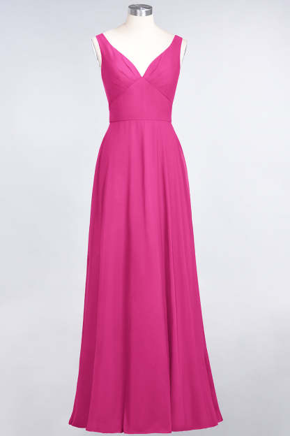 Chic Chiffon V-Neck Straps Ruffle Affordable Bridesmaid Dresses with Open Back-Babyonlines