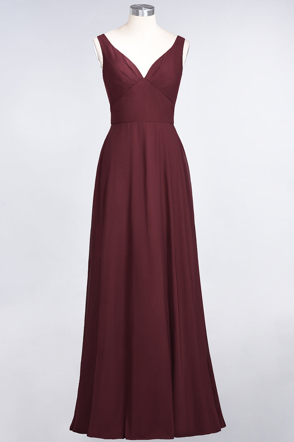 Chic Chiffon V-Neck Straps Ruffle Affordable Bridesmaid Dresses with Open Back-Babyonlines