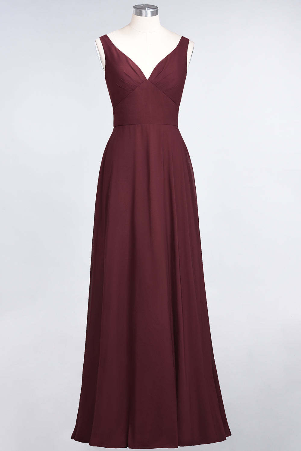 Chic Chiffon V-Neck Straps Ruffle Affordable Bridesmaid Dresses with Open Back-Babyonlines
