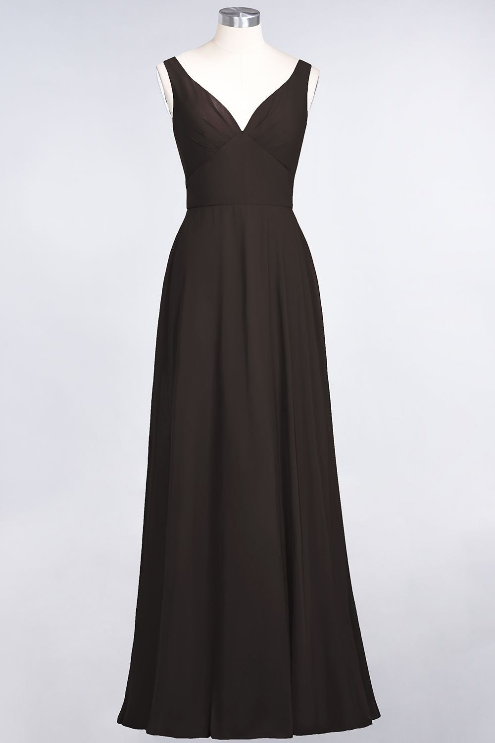 Chic Chiffon V-Neck Straps Ruffle Affordable Bridesmaid Dresses with Open Back-Babyonlines