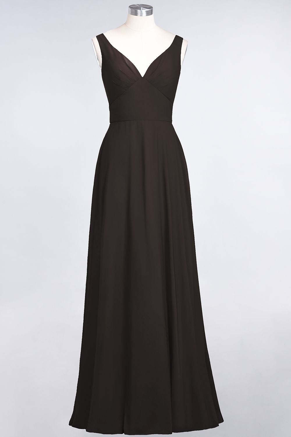 Chic Chiffon V-Neck Straps Ruffle Affordable Bridesmaid Dresses with Open Back-Babyonlines