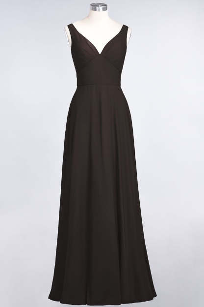 Chic Chiffon V-Neck Straps Ruffle Affordable Bridesmaid Dresses with Open Back-Babyonlines
