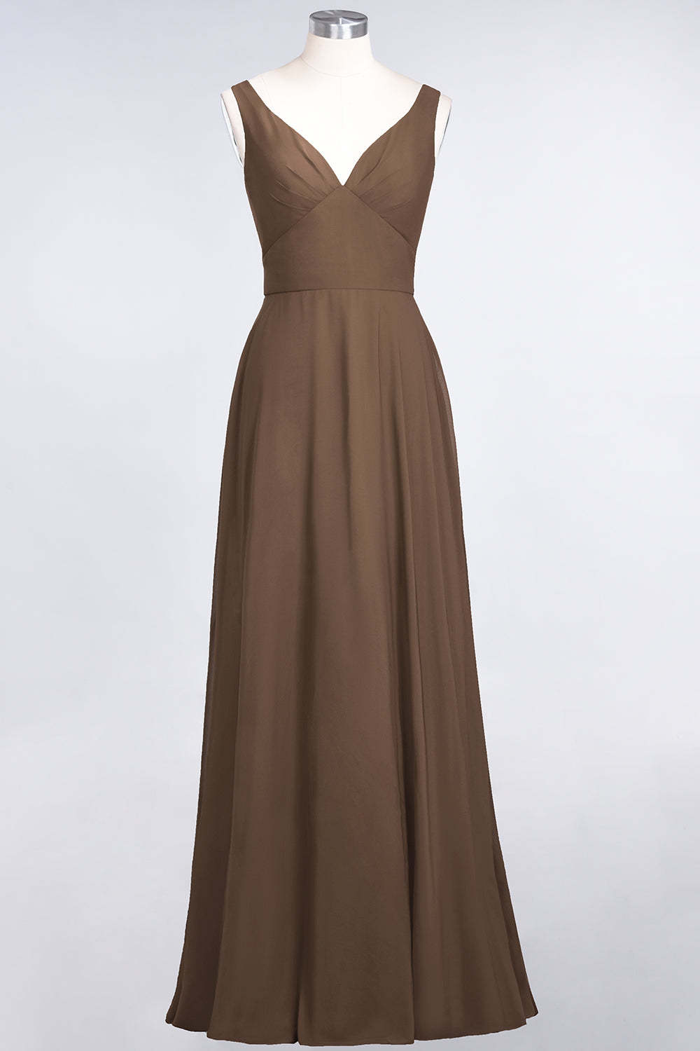 Chic Chiffon V-Neck Straps Ruffle Affordable Bridesmaid Dresses with Open Back-Babyonlines
