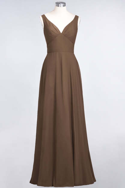 Chic Chiffon V-Neck Straps Ruffle Affordable Bridesmaid Dresses with Open Back-Babyonlines