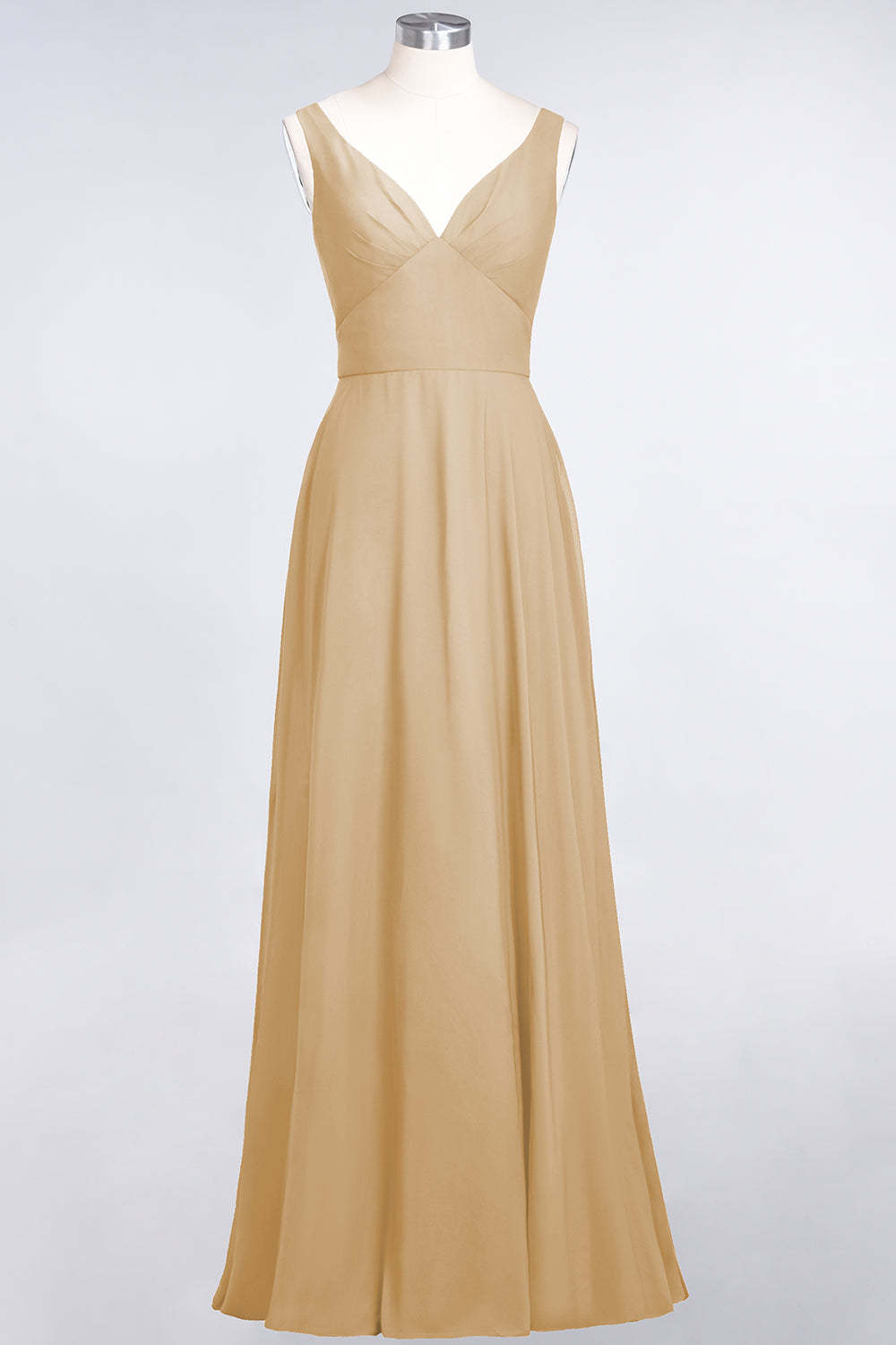Chic Chiffon V-Neck Straps Ruffle Affordable Bridesmaid Dresses with Open Back-Babyonlines