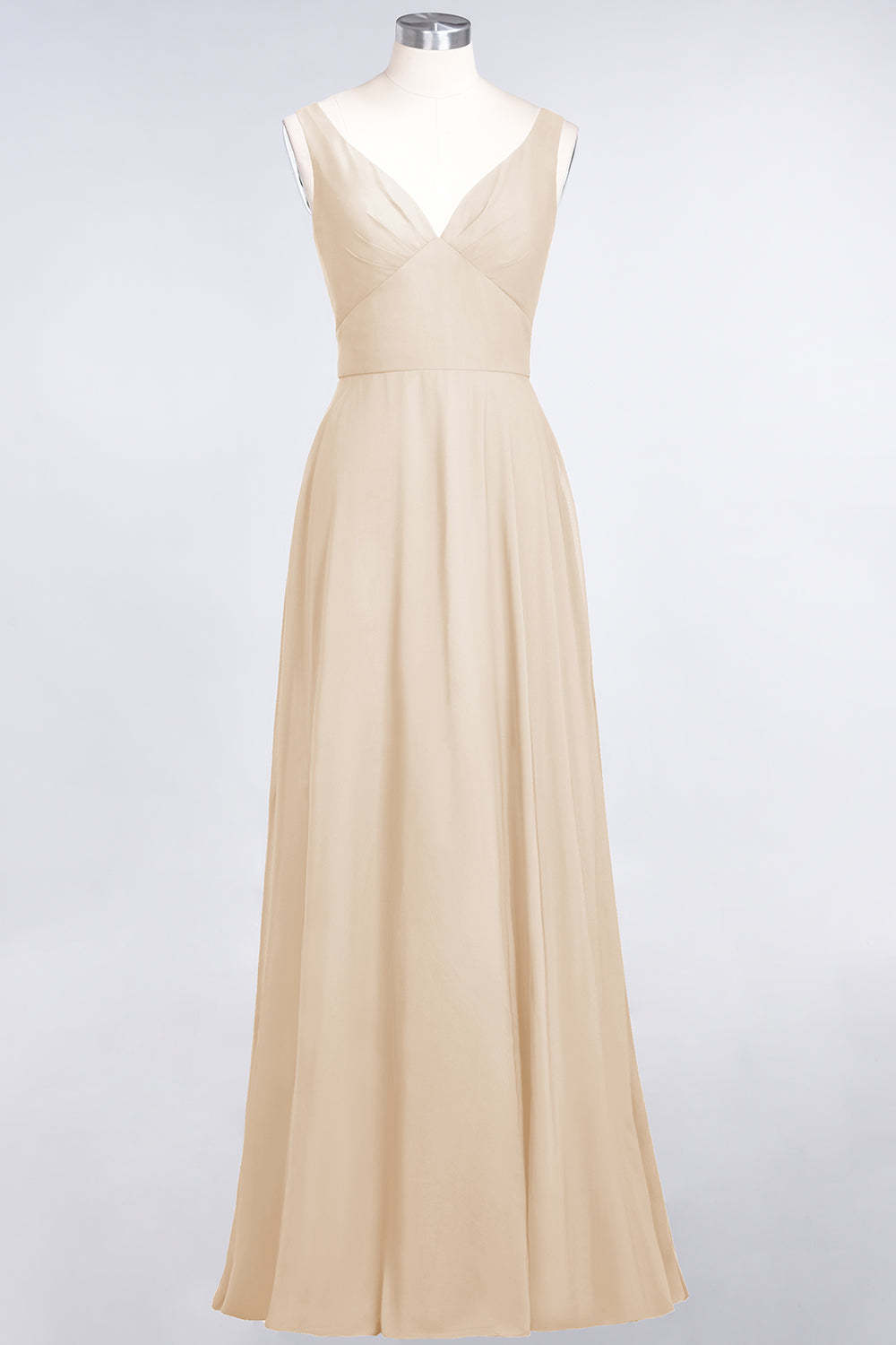 Chic Chiffon V-Neck Straps Ruffle Affordable Bridesmaid Dresses with Open Back-Babyonlines