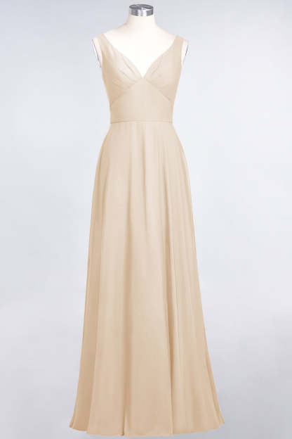 Chic Chiffon V-Neck Straps Ruffle Affordable Bridesmaid Dresses with Open Back-Babyonlines