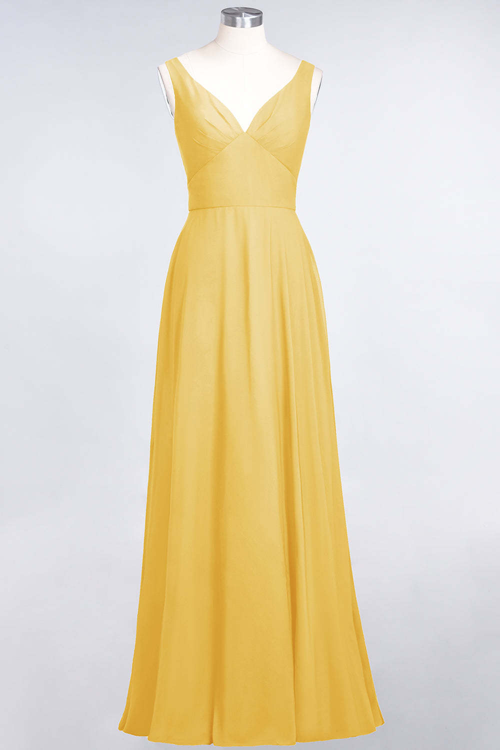 Chic Chiffon V-Neck Straps Ruffle Affordable Bridesmaid Dresses with Open Back-Babyonlines