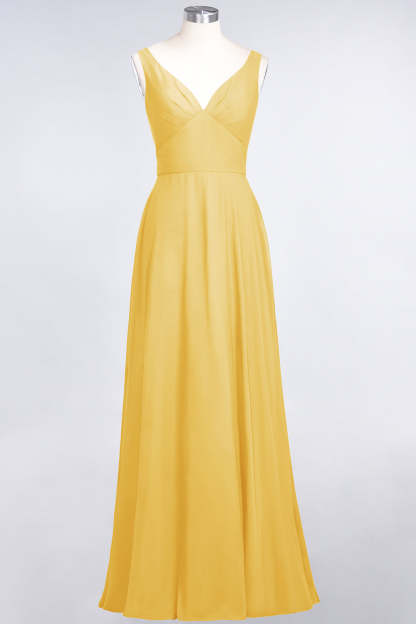 Chic Chiffon V-Neck Straps Ruffle Affordable Bridesmaid Dresses with Open Back-Babyonlines