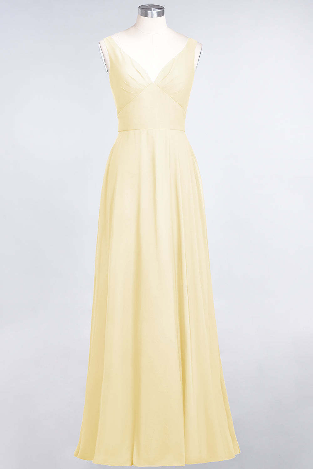 Chic Chiffon V-Neck Straps Ruffle Affordable Bridesmaid Dresses with Open Back-Babyonlines