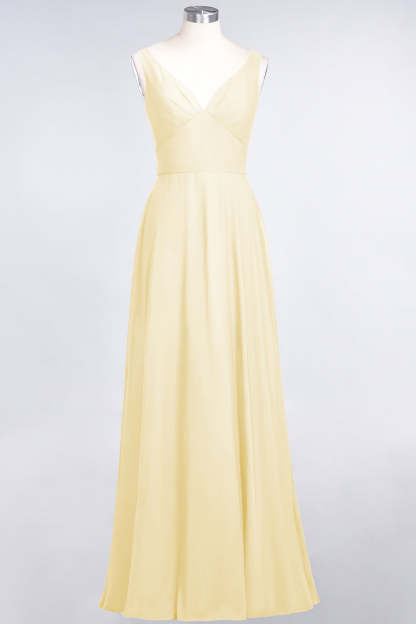 Chic Chiffon V-Neck Straps Ruffle Affordable Bridesmaid Dresses with Open Back-Babyonlines