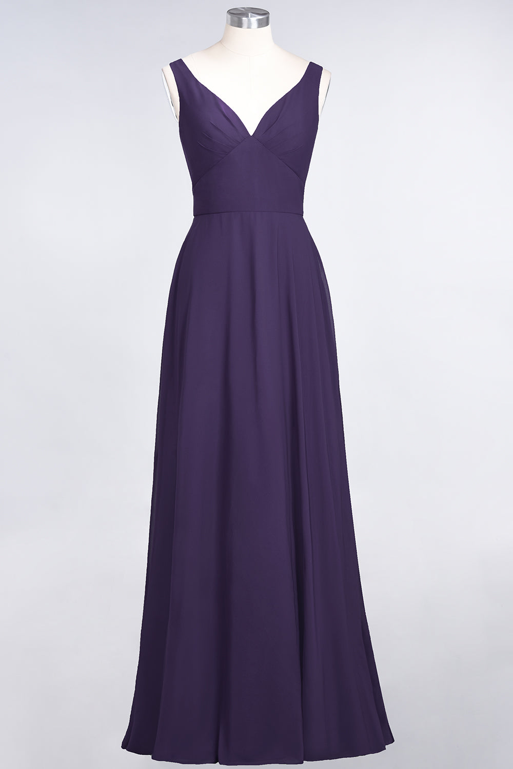 Chic Chiffon V-Neck Straps Ruffle Affordable Bridesmaid Dresses with Open Back-Babyonlines