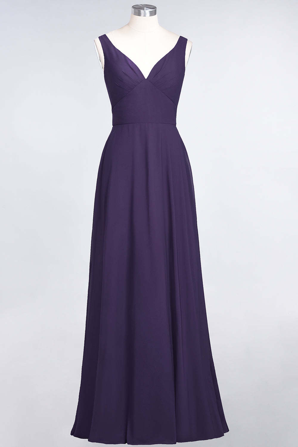 Chic Chiffon V-Neck Straps Ruffle Affordable Bridesmaid Dresses with Open Back-Babyonlines