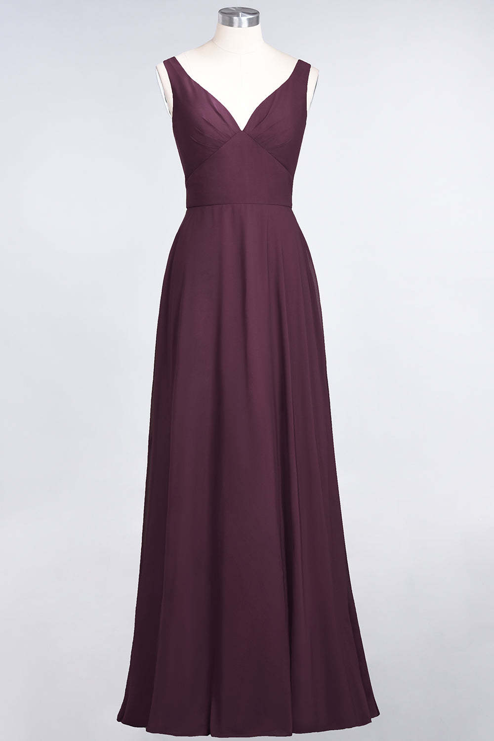 Chic Chiffon V-Neck Straps Ruffle Affordable Bridesmaid Dresses with Open Back-Babyonlines