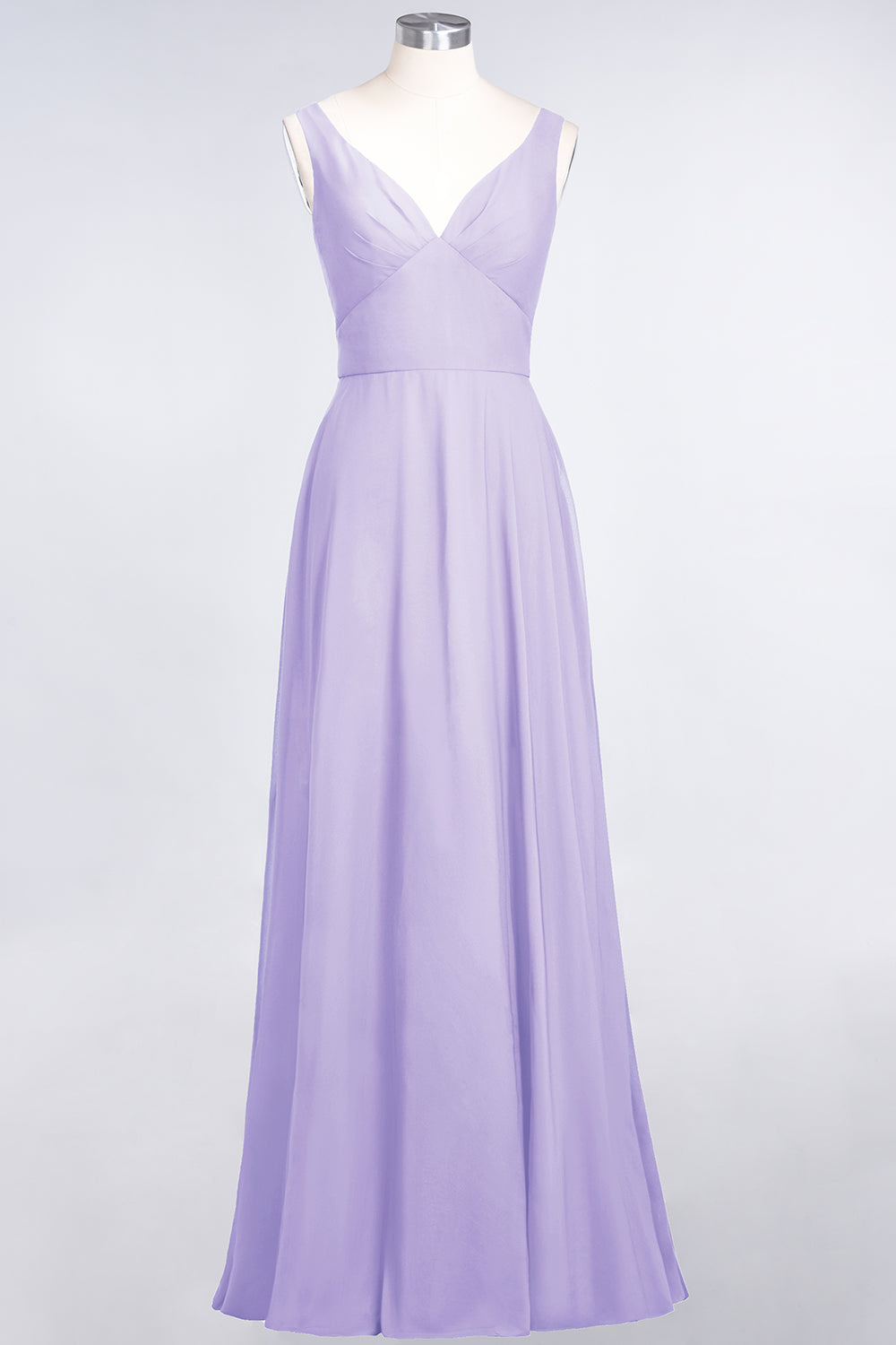 Chic Chiffon V-Neck Straps Ruffle Affordable Bridesmaid Dresses with Open Back-Babyonlines