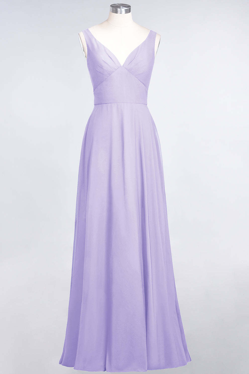 Chic Chiffon V-Neck Straps Ruffle Affordable Bridesmaid Dresses with Open Back-Babyonlines