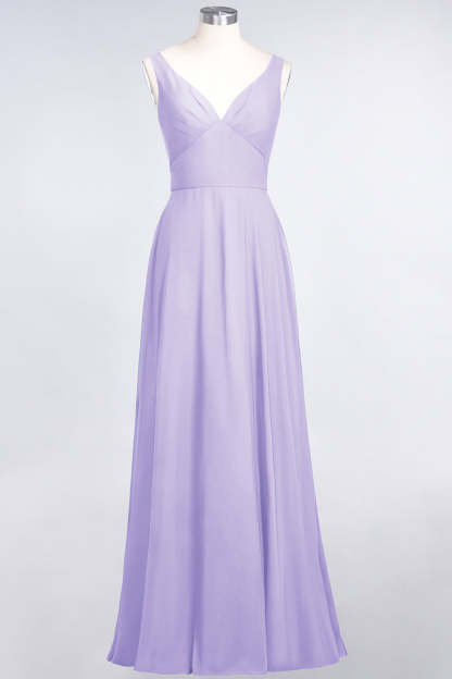 Chic Chiffon V-Neck Straps Ruffle Affordable Bridesmaid Dresses with Open Back-Babyonlines