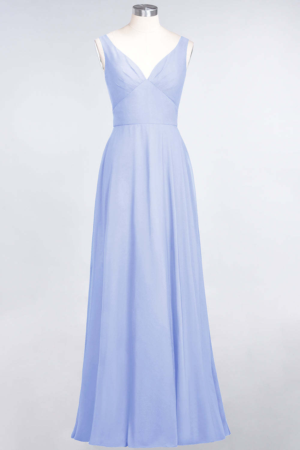 Chic Chiffon V-Neck Straps Ruffle Affordable Bridesmaid Dresses with Open Back-Babyonlines