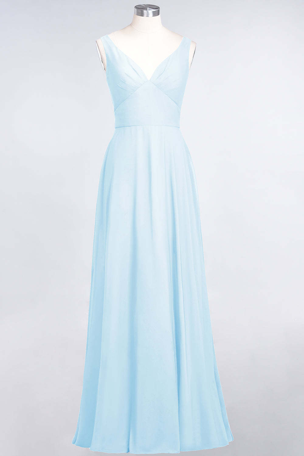 Chic Chiffon V-Neck Straps Ruffle Affordable Bridesmaid Dresses with Open Back-Babyonlines
