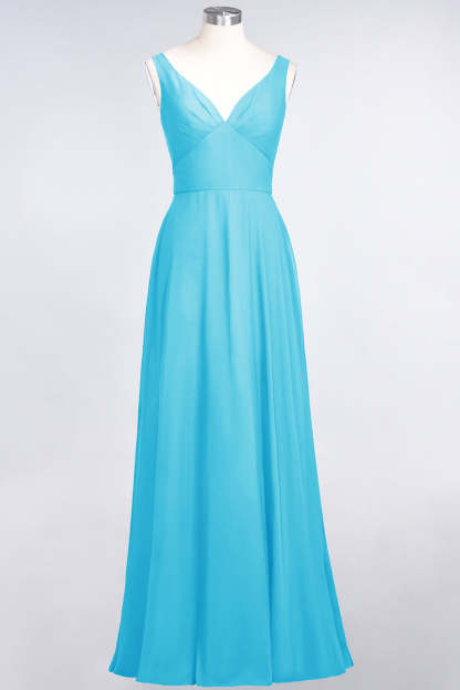 Chic Chiffon V-Neck Straps Ruffle Affordable Bridesmaid Dresses with Open Back-Babyonlines