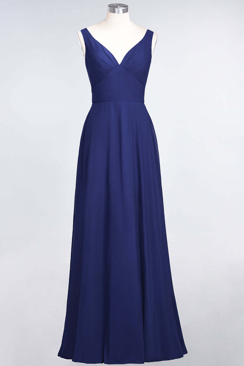 Chic Chiffon V-Neck Straps Ruffle Affordable Bridesmaid Dresses with Open Back-Babyonlines