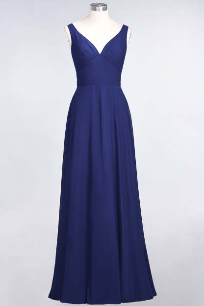 Chic Chiffon V-Neck Straps Ruffle Affordable Bridesmaid Dresses with Open Back-Babyonlines
