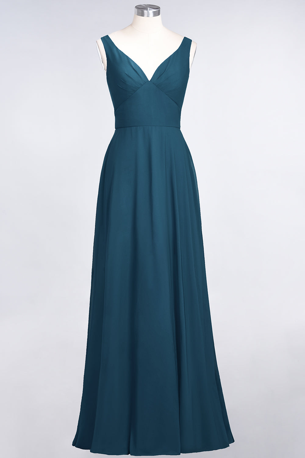 Chic Chiffon V-Neck Straps Ruffle Affordable Bridesmaid Dresses with Open Back-Babyonlines
