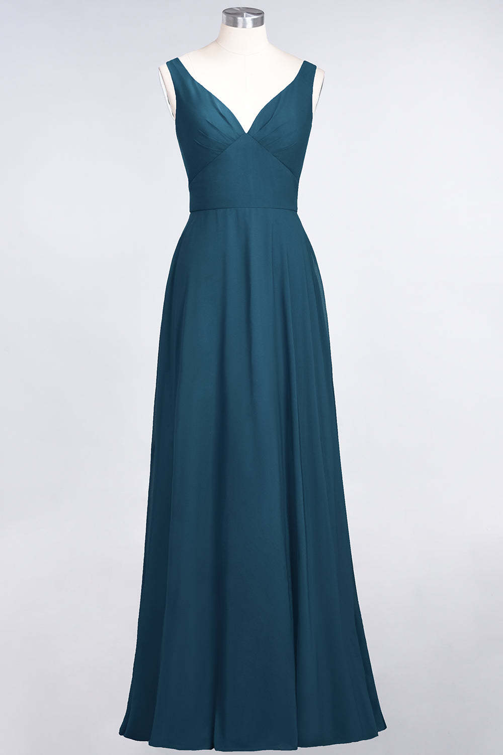 Chic Chiffon V-Neck Straps Ruffle Affordable Bridesmaid Dresses with Open Back-Babyonlines