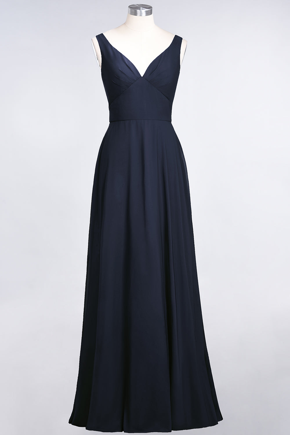 Chic Chiffon V-Neck Straps Ruffle Affordable Bridesmaid Dresses with Open Back-Babyonlines