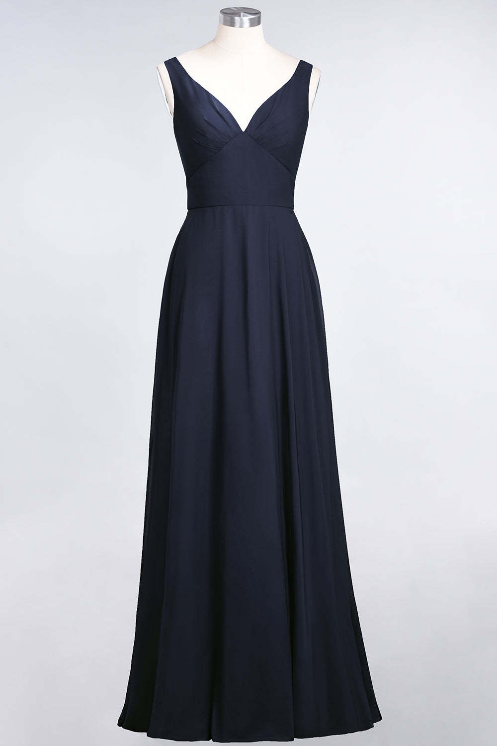 Chic Chiffon V-Neck Straps Ruffle Affordable Bridesmaid Dresses with Open Back-Babyonlines