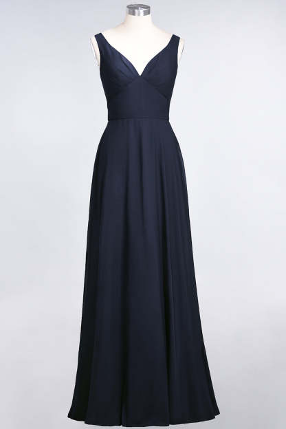 Chic Chiffon V-Neck Straps Ruffle Affordable Bridesmaid Dresses with Open Back-Babyonlines