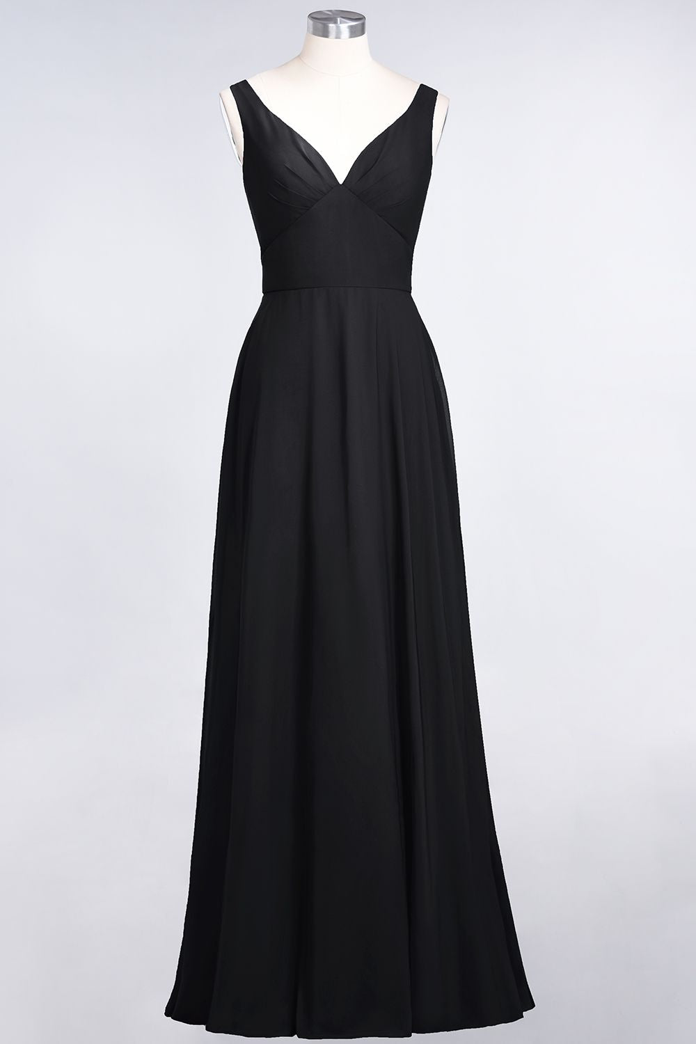 Chic Chiffon V-Neck Straps Ruffle Affordable Bridesmaid Dresses with Open Back-Babyonlines