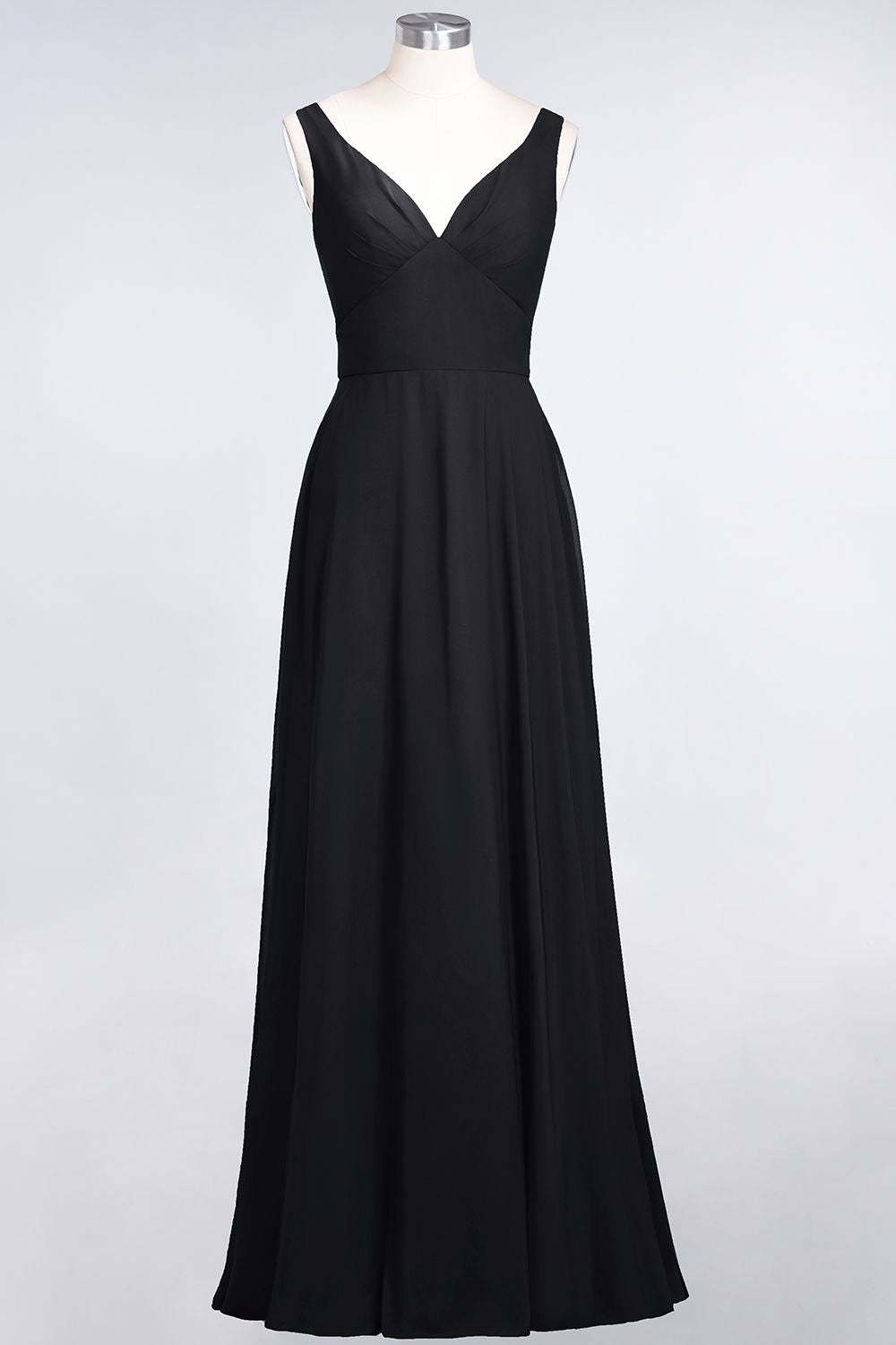Chic Chiffon V-Neck Straps Ruffle Affordable Bridesmaid Dresses with Open Back-Babyonlines