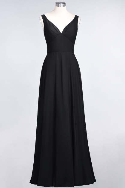 Chic Chiffon V-Neck Straps Ruffle Affordable Bridesmaid Dresses with Open Back-Babyonlines