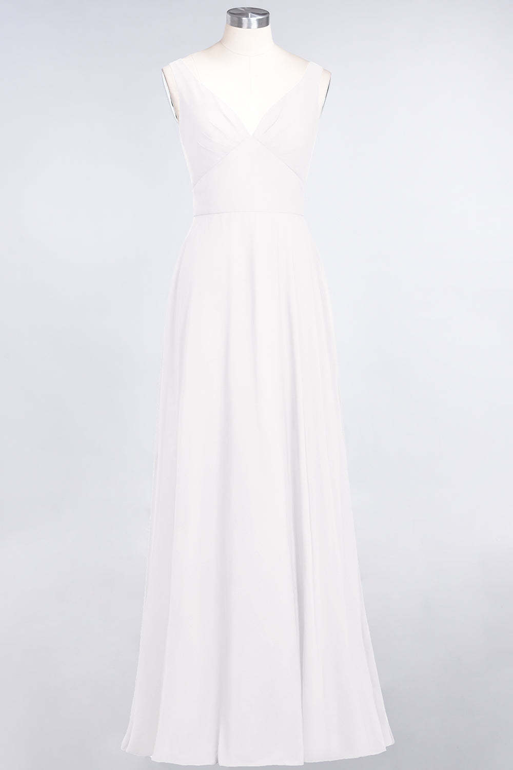 Chic Chiffon V-Neck Straps Ruffle Affordable Bridesmaid Dresses with Open Back-Babyonlines