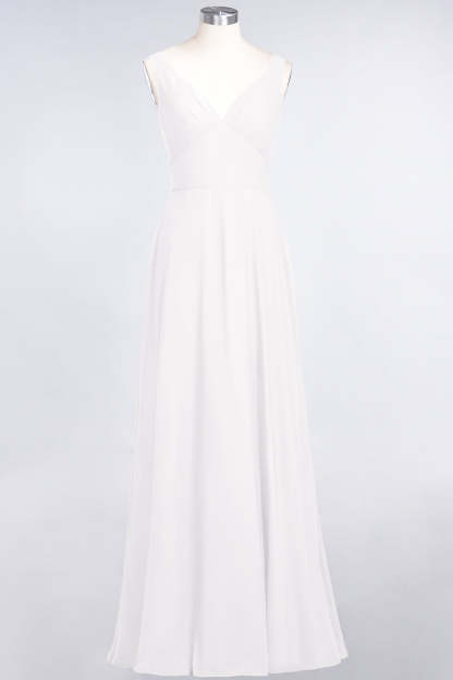 Chic Chiffon V-Neck Straps Ruffle Affordable Bridesmaid Dresses with Open Back-Babyonlines