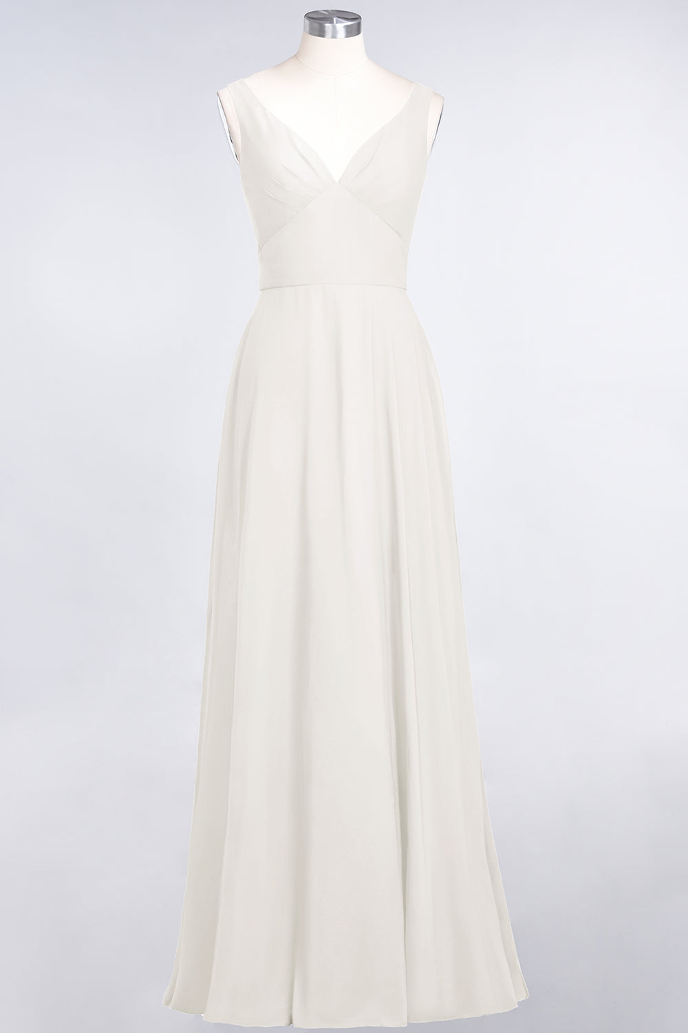 Chic Chiffon V-Neck Straps Ruffle Affordable Bridesmaid Dresses with Open Back-Babyonlines